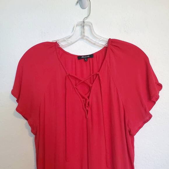 Madewell Little Red Mini Dress Sz M Lace Up Flutter Casual Chic Party Vamp Boho - Picture 4 of 7